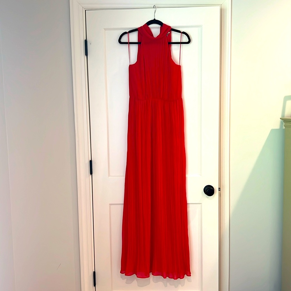 Mango Pleated Halter Floor Length Red Dress size 6